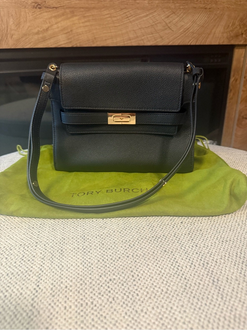 Tory Burch Black Lee Radziwill Leather shoulder Crossbody Bag with Gold Hardware